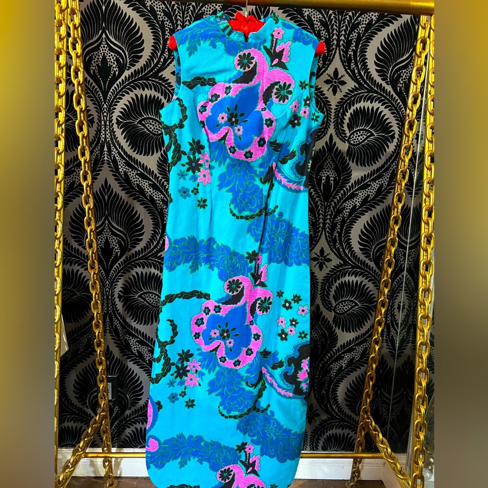 Vintage 60s/70s floral Hawaiian dress turquoise floral print dress